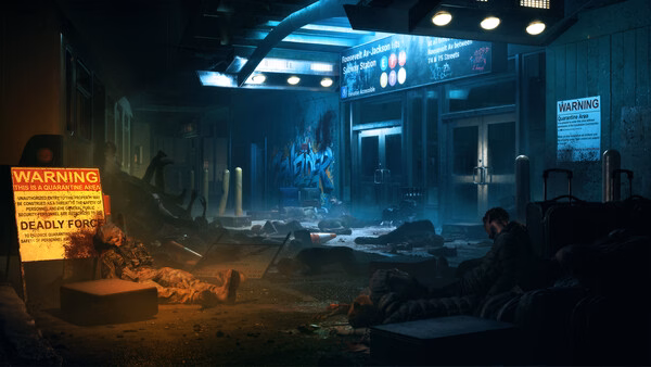 A dark, eerie subway station filled with debris and survivors in 'No More Room in Hell 2' screenshot.