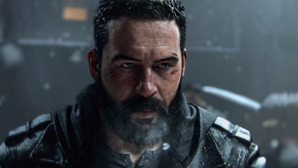 A screenshot from Call of Duty®: Modern Warfare® 4 showing a detailed close-up of a bearded man with a serious expression.